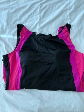Pink and black Full Coverage Swimsuit with Sewn in padding